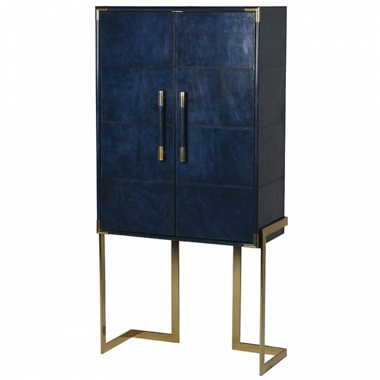 Синий кожаный барный шкаф Kent, изображение 1