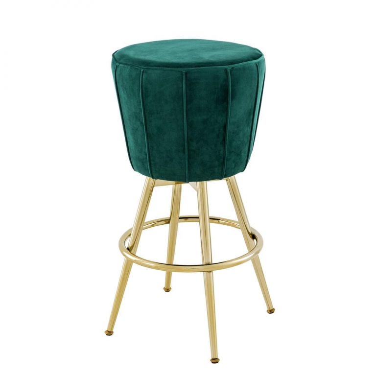 Зеленый вельветовый барный стул на золотых ножках "Bolton", изображение 1