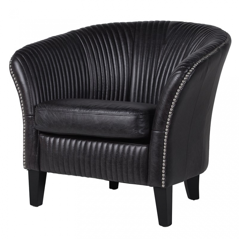Черное кресло с отделкой декоративными гвоздиками, изображение 1