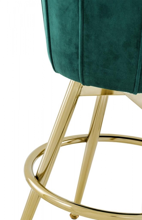 Зеленый вельветовый барный стул на золотых ножках "Bolton", изображение 3