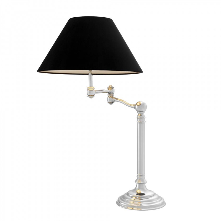 Настольная никелевая лампа с черным абажуром "Regis", изображение 1