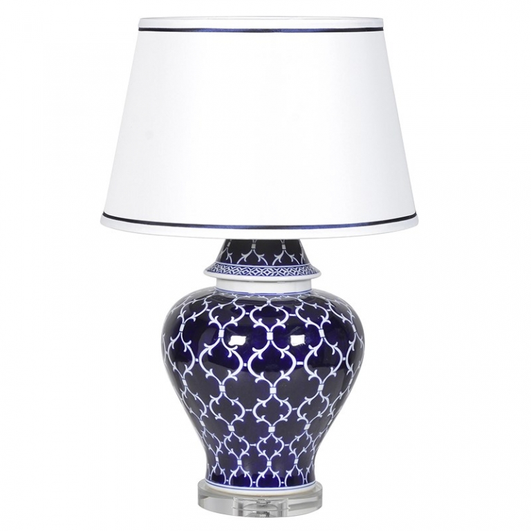 Темно-синяя настольная лампа с белым абажуром, изображение 1