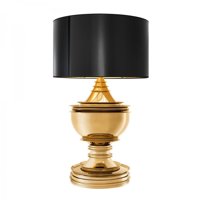 Золотая настольная лампа с черным абажуром "Silom", изображение 1
