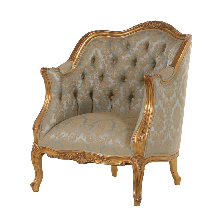 Стеганное золотое кресло Louis, изображение 1