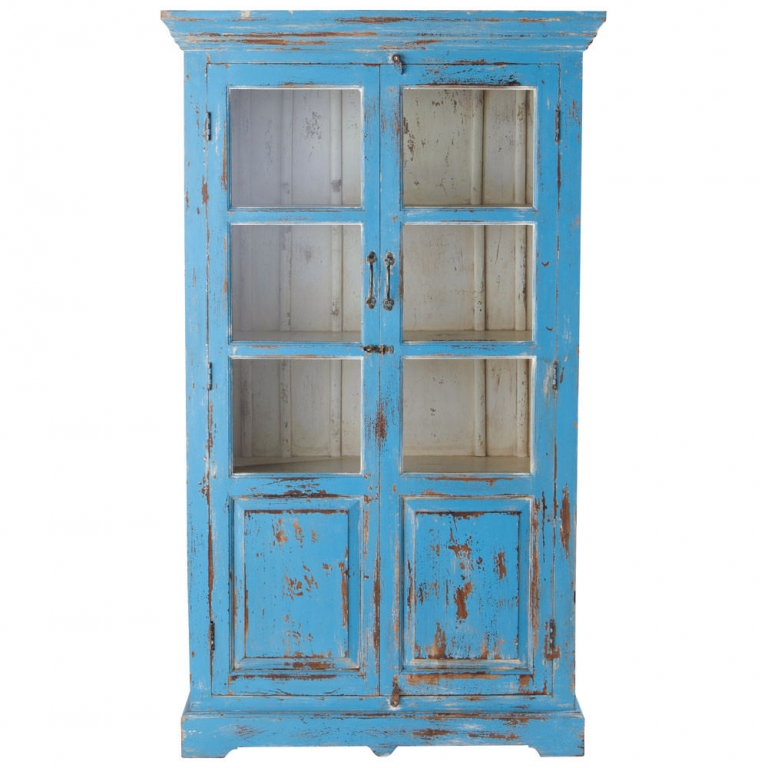 Синий состаренный шкаф-витрина "Avignon", изображение 1
