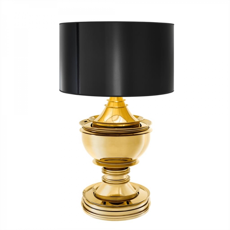 Золотая настольная лампа с черным абажуром "Silom", изображение 2