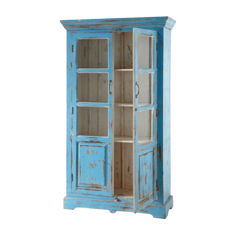 Синий состаренный шкаф-витрина "Avignon", изображение 2