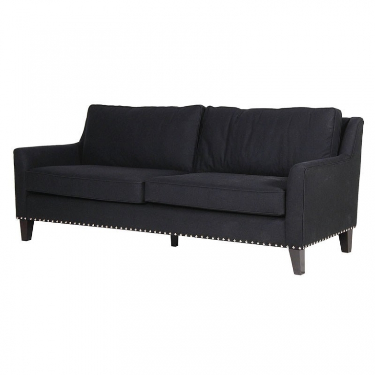 Трехместный черный тканевый диван, изображение 1