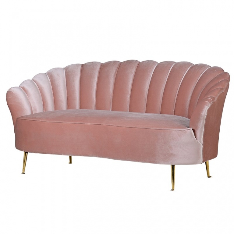 Розовый тканевый диван на золотых ножках "Rose", изображение 1