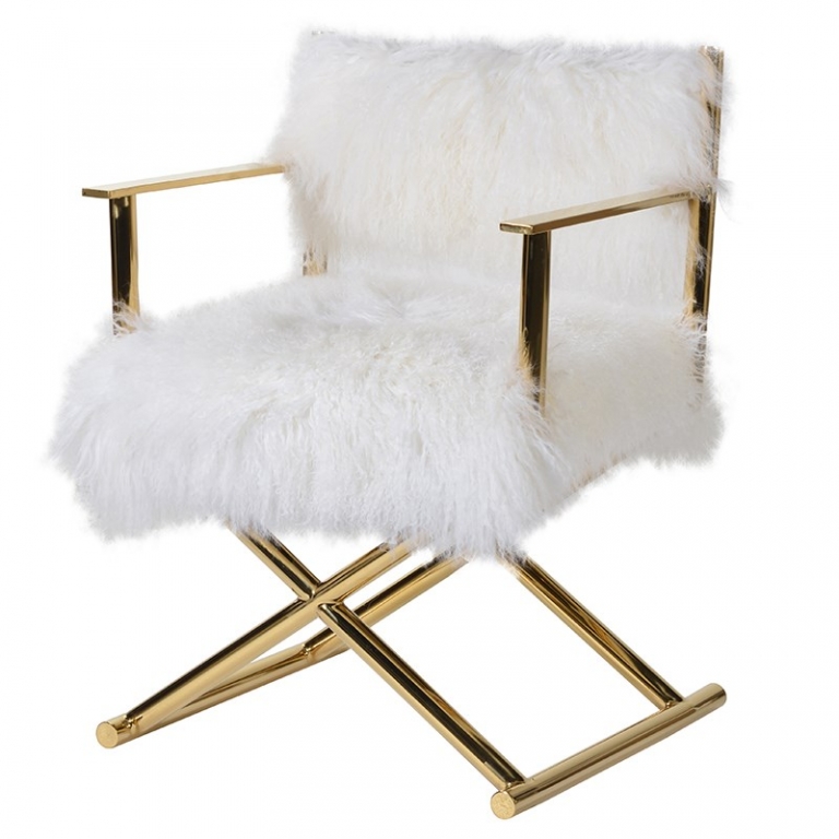 Белое шерстяное кресло на золотых ножках "Ruf", изображение 1