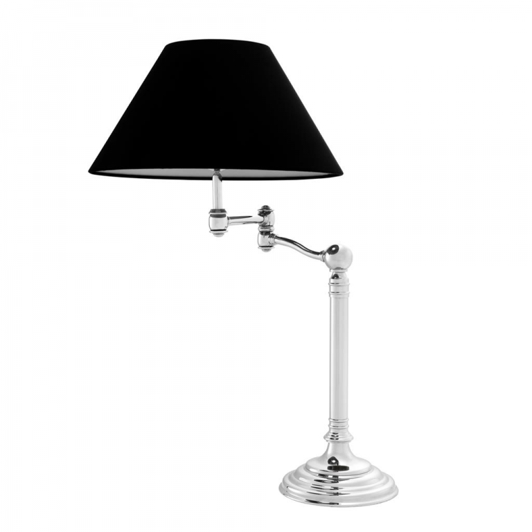 Настольная никелевая лампа с черным абажуром "Regis", изображение 3
