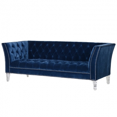 Купить Синий стеганный диван на акриловых ножках дёшево с доставкой