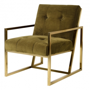 Купить Зеленое кресло с металлическими подлокотниками дёшево с доставкой