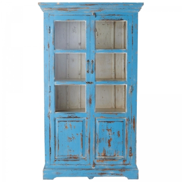 Купить Синий состаренный шкаф-витрина "Avignon" дёшево с доставкой