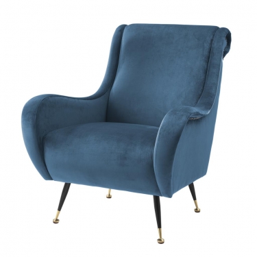 Купить Синие вельветовое кресло "Giardino" Eichholtz дёшево с доставкой