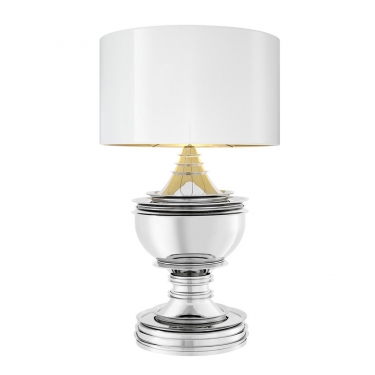 Купить Никелевая настольная лампа с белым абажуром "Silom" дёшево с доставкой